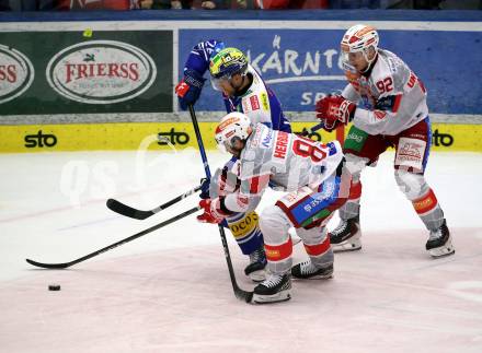 Eishockey ICE Bundesliga.  Winn2day ICE Hockey League. VSV gegen KAC.  Guus Van Nes  (VSV),  Raphael Herburger, Clemens Unterweger  (KAC). Villach am 14.11.2025.
Foto: Kuess
www.qspictures.net
---
pressefotos, pressefotografie, kuess, qs, qspictures, sport, bild, bilder, bilddatenbank