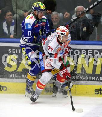Eishockey ICE Bundesliga.  Winn2day ICE Hockey League. VSV gegen KAC.  Arturs Kulda  (VSV),  Mathias From  (KAC). Villach am 14.11.2025.
Foto: Kuess
www.qspictures.net
---
pressefotos, pressefotografie, kuess, qs, qspictures, sport, bild, bilder, bilddatenbank