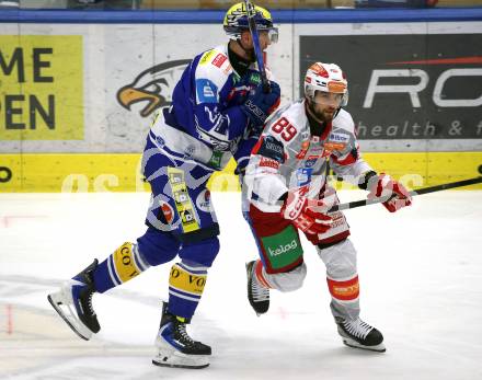 Eishockey ICE Bundesliga.  Winn2day ICE Hockey League. VSV gegen KAC.  Guus Van Nes  (VSV),  Raphael Herburger   (KAC). Villach am 14.11.2025.
Foto: Kuess
www.qspictures.net
---
pressefotos, pressefotografie, kuess, qs, qspictures, sport, bild, bilder, bilddatenbank