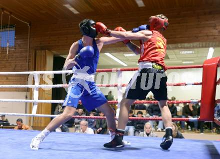 Boxen Kaerntner Meisterschaft. Justin Hoeher (AUT) (rot), Damjan Mitkovski (SLO).. Klagenfurt, 15.11.2025.
Foto: Kuess
www.qspictures.net
---
pressefotos, pressefotografie, kuess, qs, qspictures, sport, bild, bilder, bilddatenbank