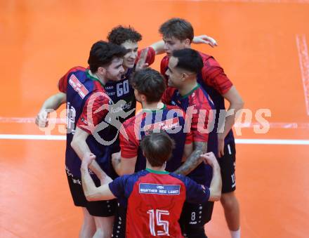 Volleyball Bundesliga. AVL. Austrian Volleyball League.   Aich/Dob gegen VBK Kelag Woerther-See-Loewen Klagenfurt.   Jubel  (VBK Klagenfurt). Bleiburg, am 15.11.2025.
Foto: Kuess
www.qspictures.net
---
pressefotos, pressefotografie, kuess, qs, qspictures, sport, bild, bilder, bilddatenbank