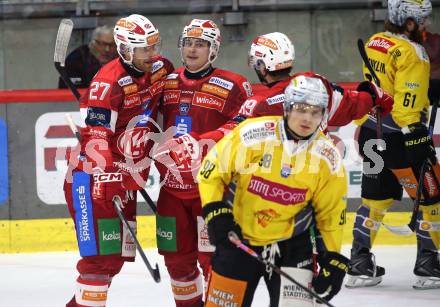 Eishockey ICE Bundesliga.  Winn2day ICE Hockey League. KAC gegen Vienna Capitals.  Torjubel Thomas Hundertpfund, Finn Van Ee, Raphael Herburger  (KAC). Klagenfurt am 21.11.2025.
Foto: Kuess
www.qspictures.net
---
pressefotos, pressefotografie, kuess, qs, qspictures, sport, bild, bilder, bilddatenbank