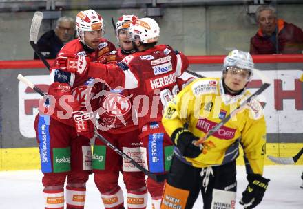 Eishockey ICE Bundesliga.  Winn2day ICE Hockey League. KAC gegen Vienna Capitals.  Torjubel Thomas Hundertpfund, Finn Van Ee, Raphael Herburger   (KAC). Klagenfurt am 21.11.2025.
Foto: Kuess
www.qspictures.net
---
pressefotos, pressefotografie, kuess, qs, qspictures, sport, bild, bilder, bilddatenbank