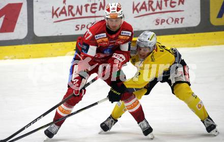 Eishockey ICE Bundesliga.  Winn2day ICE Hockey League. KAC gegen Vienna Capitals. Mathias From   (KAC),   Lorenz Lindner  (Vienna Capitals). Klagenfurt am 21.11.2025.
Foto: Kuess
www.qspictures.net
---
pressefotos, pressefotografie, kuess, qs, qspictures, sport, bild, bilder, bilddatenbank