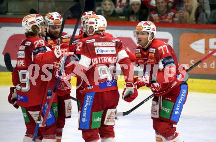 Eishockey ICE Bundesliga.  Winn2day ICE Hockey League. KAC gegen Vienna Capitals.  Torjubel Jan Mursak, Mario Kempe, Clemens Unterweger, Mathias From (KAC). Klagenfurt am 21.11.2025.
Foto: Kuess
www.qspictures.net
---
pressefotos, pressefotografie, kuess, qs, qspictures, sport, bild, bilder, bilddatenbank
