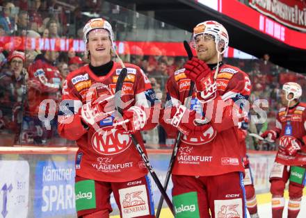 Eishockey ICE Bundesliga.  Winn2day ICE Hockey League. KAC gegen Vienna Capitals. Jubel Thimo Nickl, Thomas Hundertpfund  (KAC). Klagenfurt am 21.11.2025.
Foto: Kuess
www.qspictures.net
---
pressefotos, pressefotografie, kuess, qs, qspictures, sport, bild, bilder, bilddatenbank