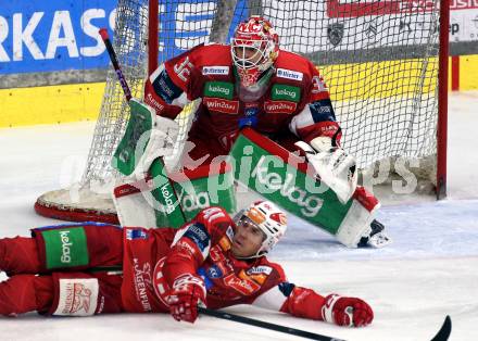 Eishockey ICE Bundesliga.  Winn2day ICE Hockey League. KAC gegen Vienna Capitals. Jesper Jensen Aabo, Sebastian Dahm  (KAC). Klagenfurt am 21.11.2025.
Foto: Kuess
www.qspictures.net
---
pressefotos, pressefotografie, kuess, qs, qspictures, sport, bild, bilder, bilddatenbank