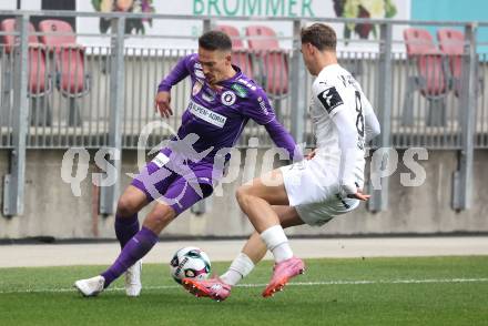 Fussball 2. Liga. SK Austria Klagenfurt gegen Amstetten.  Michael Lang  (Klagenfurt), Yanis Eisschill  (Amstetten).  Klagenfurt, 22.11..2025.
Foto: Kuess
www.qspictures.net
---
pressefotos, pressefotografie, kuess, qs, qspictures, sport, bild, bilder, bilddatenbank