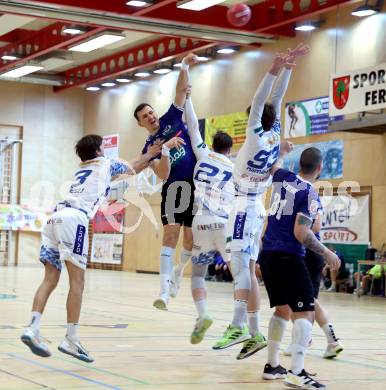 Handball Bundesliga. HLA. SC Ferlach gegen Linz. Toni Perkusic (SCF), Leon Gregoric  (Linz).  Ferlach, am 22.11.2025.
Foto: Kuess
www.qspictures.net
---
pressefotos, pressefotografie, kuess, qs, qspictures, sport, bild, bilder, bilddatenbank