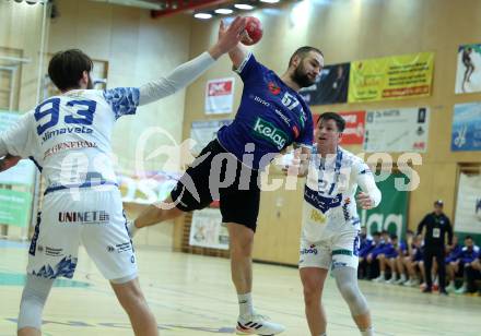 Handball Bundesliga. HLA. SC Ferlach gegen Linz. Patrik Leban (SCF), Leon Gregoric  (Linz).  Ferlach, am 22.11.2025.
Foto: Kuess
www.qspictures.net
---
pressefotos, pressefotografie, kuess, qs, qspictures, sport, bild, bilder, bilddatenbank