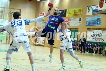 Handball Bundesliga. HLA. SC Ferlach gegen Linz. Patrik Leban (SCF), Leon Gregoric  (Linz).  Ferlach, am 22.11.2025.
Foto: Kuess
www.qspictures.net
---
pressefotos, pressefotografie, kuess, qs, qspictures, sport, bild, bilder, bilddatenbank