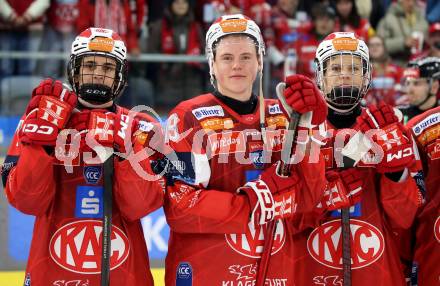 Eishockey ICE Bundesliga.  Winn2day ICE Hockey League. KAC gegen Vienna Capitals. Johannes Dobrovolny, David Waschnig, Lennart Leitner  (KAC). Klagenfurt am 21.11.2025.
Foto: Kuess
www.qspictures.net
---
pressefotos, pressefotografie, kuess, qs, qspictures, sport, bild, bilder, bilddatenbank