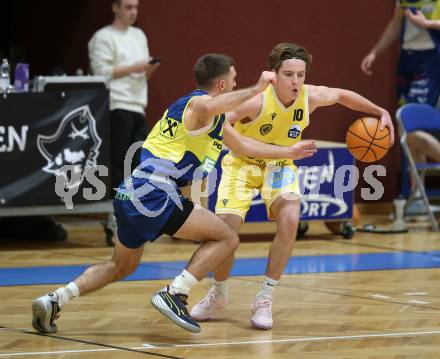 Basketball Austria CUP 2025/26 AF. Woerthersee Piraten gegen UBSC Graz.  Emilio Rozmann (Piraten), Niklas Michel  (Graz). Klagenfurt, am 22.11.2025.
Foto: Kuess
---
pressefotos, pressefotografie, kuess, qs, qspictures, sport, bild, bilder, bilddatenbank