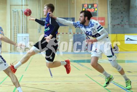 Handball Bundesliga. HLA. SC Ferlach gegen Linz. David Gysin (SCF), Andrei Klimavets (Linz).  Ferlach, am 22.11.2025.
Foto: Kuess
www.qspictures.net
---
pressefotos, pressefotografie, kuess, qs, qspictures, sport, bild, bilder, bilddatenbank
