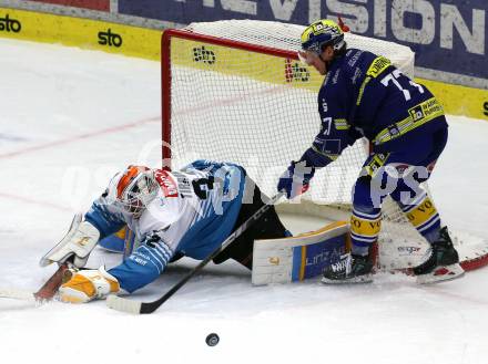 Eishockey ICE Bundesliga.  Winn2day ICE Hockey League. VSV gegen Black Wings Linz.  Philipp Lindner  (VSV),  Rasmus Tirronen  (Linz). Villach am 28.11.2025.
Foto: Kuess
www.qspictures.net
---
pressefotos, pressefotografie, kuess, qs, qspictures, sport, bild, bilder, bilddatenbank