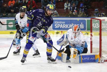 Eishockey ICE Bundesliga.  Winn2day ICE Hockey League. VSV gegen Black Wings Linz. Maximilian Rebernig   (VSV),     Rasmus Tirronen (Linz). Villach am 28.11.2025.
Foto: Kuess
www.qspictures.net
---
pressefotos, pressefotografie, kuess, qs, qspictures, sport, bild, bilder, bilddatenbank