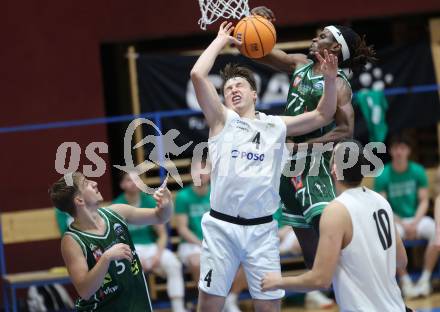 Basketball 2. Liga 2025/2026. Grunddurchgang 8. Runde.  KOS gegen Dornbirn Lions. Samuel Seher  (KOS),  Aristote Bissokot (Dornbirn). Klagenfurt, am 29.11.2025.
Foto: Kuess
---
pressefotos, pressefotografie, kuess, qs, qspictures, sport, bild, bilder, bilddatenbank