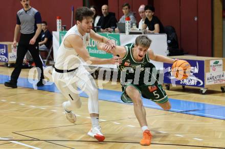 Basketball 2. Liga 2025/2026. Grunddurchgang 8. Runde.  KOS gegen Dornbirn Lions. Simon Siencnik  (KOS),  Valentin Pils  (Dornbirn). Klagenfurt, am 29.11.2025.
Foto: Kuess
---
pressefotos, pressefotografie, kuess, qs, qspictures, sport, bild, bilder, bilddatenbank