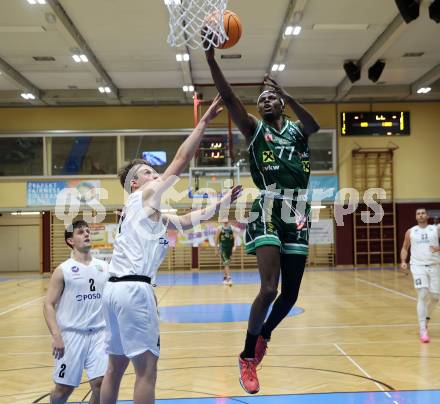 Basketball 2. Liga 2025/2026. Grunddurchgang 8. Runde.  KOS gegen Dornbirn Lions.  Samuel Seher (KOS), Aristote Bissokot  (Dornbirn). Klagenfurt, am 29.11.2025.
Foto: Kuess
---
pressefotos, pressefotografie, kuess, qs, qspictures, sport, bild, bilder, bilddatenbank