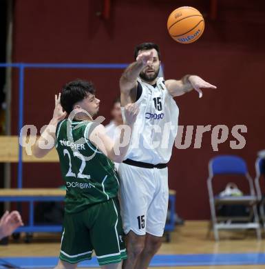 Basketball 2. Liga 2025/2026. Grunddurchgang 8. Runde.  KOS gegen Dornbirn Lions.  Marin Sliskovic (KOS), Jakob Ruedisser  (Dornbirn). Klagenfurt, am 29.11.2025.
Foto: Kuess
---
pressefotos, pressefotografie, kuess, qs, qspictures, sport, bild, bilder, bilddatenbank