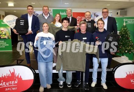 Kaernten Sport. Sportlermeeting. Hinten von links: Andreas Reisinger (Generali), Dieter Moertl (Praesident Kaerntner Landesschiverband), Julia Sciancalepore (Para Dressurreiten), , LH Peter Kaiser, Alexander Tarzi (Kelag), Wolfgang Gratzer (Generali). Vorne von links: Hannah Ladinig (Leichtathletik), Heimo Fugger (Radsport), Arno Arthofer, Luca Rauchenwald (Wasserschi).  Klagenfurt, am 1.12.2025.
Foto: Kuess
www.qspictures.net
---
pressefotos, pressefotografie, kuess, qs, qspictures, sport, bild, bilder, bilddatenbank