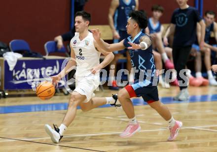 Basketball 2. Liga 2025/2026. Grunddurchgang 11. Runde.  KOS Celovec gegen Vienna Timberwolves.  Jure Bavdek (KOS),  Dean-Leon Cantor (Vienna). Klagenfurt, am 20.12.2025.
Foto: Kuess
---
pressefotos, pressefotografie, kuess, qs, qspictures, sport, bild, bilder, bilddatenbank