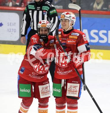Eishockey ICE Bundesliga.  Winn2day ICE Hockey League. KAC gegen VSV. Torjubel Johannes Dobrovolny, Maximilian Preiml (KAC). Klagenfurt, am 27.12.2025.
Foto: Kuess
www.qspictures.net
---
pressefotos, pressefotografie, kuess, qs, qspictures, sport, bild, bilder, bilddatenbank