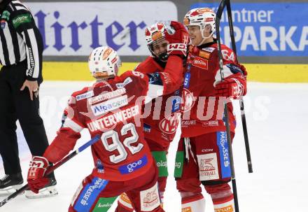 Eishockey ICE Bundesliga.  Winn2day ICE Hockey League. KAC gegen VSV.  Torjubel Clemens Unterweger, Johannes Dobrovolny, Maximilian Preiml (KAC). Klagenfurt, am 27.12.2025.
Foto: Kuess
www.qspictures.net
---
pressefotos, pressefotografie, kuess, qs, qspictures, sport, bild, bilder, bilddatenbank