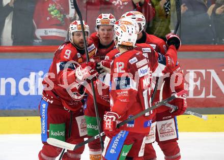 Eishockey ICE Bundesliga.  Winn2day ICE Hockey League. KAC gegen VSV. Torjubel Jan Mursak, Tobias Sablattnig  (KAC). Klagenfurt, am 27.12.2025.
Foto: Kuess
www.qspictures.net
---
pressefotos, pressefotografie, kuess, qs, qspictures, sport, bild, bilder, bilddatenbank