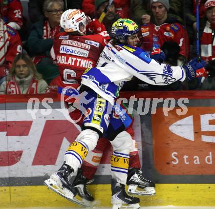 Eishockey ICE Bundesliga.  Winn2day ICE Hockey League. KAC gegen VSV.  Tobias Sablattnig (KAC),  Paul Sintschnig  (VSV). Klagenfurt, am 27.12.2025.
Foto: Kuess
www.qspictures.net
---
pressefotos, pressefotografie, kuess, qs, qspictures, sport, bild, bilder, bilddatenbank