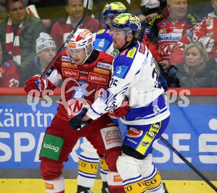 Eishockey ICE Bundesliga.  Winn2day ICE Hockey League. KAC gegen VSV.  Clemens Unterweger  (KAC),  Brett Richie  (VSV). Klagenfurt, am 27.12.2025.
Foto: Kuess
www.qspictures.net
---
pressefotos, pressefotografie, kuess, qs, qspictures, sport, bild, bilder, bilddatenbank