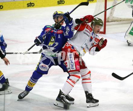 Eishockey ICE Bundesliga.  Winn2day ICE Hockey League. VSV gegen HCB Suedtirol Alperia  Felix Maxa (VSV),  Brett Pollock  (Bozen). Villach, am 28.12.2025.
Foto: Kuess
www.qspictures.net
---
pressefotos, pressefotografie, kuess, qs, qspictures, sport, bild, bilder, bilddatenbank