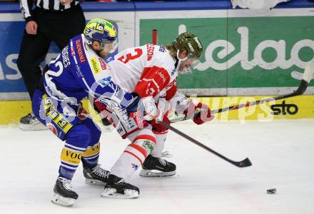 Eishockey ICE Bundesliga.  Winn2day ICE Hockey League. VSV gegen HCB Suedtirol Alperia  John Hughes (VSV),   Philip Samuelsson (Bozen). Villach, am 28.12.2025.
Foto: Kuess
www.qspictures.net
---
pressefotos, pressefotografie, kuess, qs, qspictures, sport, bild, bilder, bilddatenbank