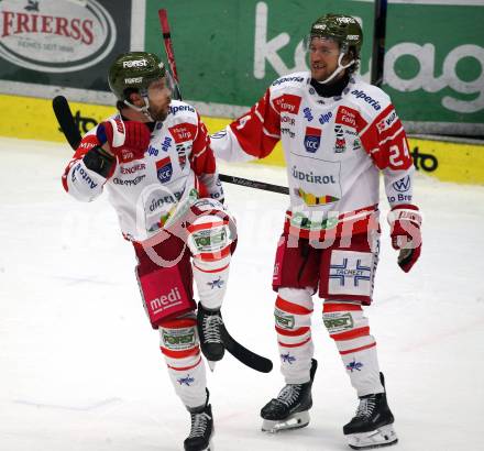 Eishockey ICE Bundesliga.  Winn2day ICE Hockey League. VSV gegen HCB Suedtirol Alperia  Torjubel Brad Mcclure, Cole Schneider  (Bozen). Villach, am 28.12.2025.
Foto: Kuess
www.qspictures.net
---
pressefotos, pressefotografie, kuess, qs, qspictures, sport, bild, bilder, bilddatenbank