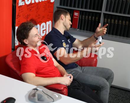 Eishockey ICE Bundesliga.  Winn2day ICE Hockey League. Vorschaufotos Derby  KAC gegen VSV.  David Maier (KAC), Thomas Vallant (VSV). Klagenfurt, am 28.11.2025.
Foto: Kuess
www.qspictures.net
---
pressefotos, pressefotografie, kuess, qs, qspictures, sport, bild, bilder, bilddatenbank