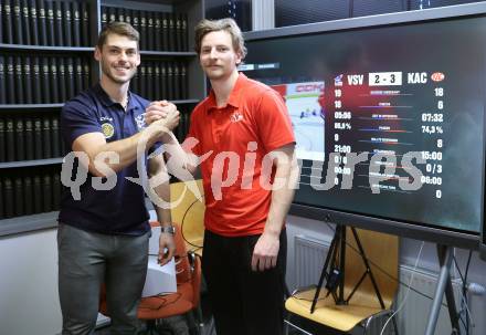 Eishockey ICE Bundesliga.  Winn2day ICE Hockey League. Vorschaufotos Derby  KAC gegen VSV.  Thomas Vallant (VSV),  David Maier (KAC). Klagenfurt, am 28.11.2025.
Foto: Kuess
www.qspictures.net
---
pressefotos, pressefotografie, kuess, qs, qspictures, sport, bild, bilder, bilddatenbank