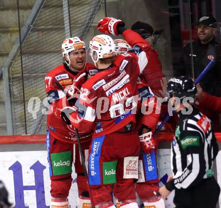 Eishockey ICE Bundesliga.  Winn2day ICE Hockey League. KAC gegen HC Falkenstein Pustertal.  Torjubel Mathias From, Thimo Nickkl  (KAC). Klagenfurt, am 5.1.2026
Foto: Kuess
www.qspictures.net
---
pressefotos, pressefotografie, kuess, qs, qspictures, sport, bild, bilder, bilddatenbank