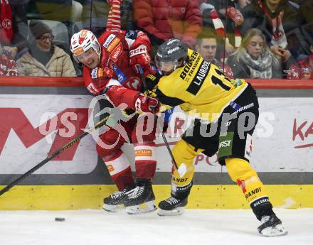 Eishockey ICE Bundesliga.  Winn2day ICE Hockey League. KAC gegen HC Falkenstein Pustertal.  Fabian Hochegger  (KAC),   Markus Lauridsen  (Pustertal). Klagenfurt, am 5.1.2026
Foto: Kuess
www.qspictures.net
---
pressefotos, pressefotografie, kuess, qs, qspictures, sport, bild, bilder, bilddatenbank