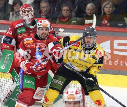 Eishockey ICE Bundesliga.  Winn2day ICE Hockey League. KAC gegen HC Falkenstein Pustertal.  Joshua Teves  (KAC),   Matthias Mantinger  (Pustertal). Klagenfurt, am 5.1.2026
Foto: Kuess
www.qspictures.net
---
pressefotos, pressefotografie, kuess, qs, qspictures, sport, bild, bilder, bilddatenbank