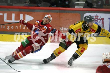 Eishockey ICE Bundesliga.  Winn2day ICE Hockey League. KAC gegen HC Falkenstein Pustertal  Simeon Schwinger (KAC),  Austin Rueschhoff   (Pustertal). Klagenfurt, am 5.1.2026
Foto: Kuess
www.qspictures.net
---
pressefotos, pressefotografie, kuess, qs, qspictures, sport, bild, bilder, bilddatenbank