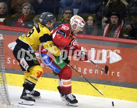 Eishockey ICE Bundesliga.  Winn2day ICE Hockey League. KAC gegen HC Falkenstein Pustertal.  Clemens Unterweger  (KAC),   Henry Bowlby  (Pustertal). Klagenfurt, am 5.1.2026
Foto: Kuess
www.qspictures.net
---
pressefotos, pressefotografie, kuess, qs, qspictures, sport, bild, bilder, bilddatenbank