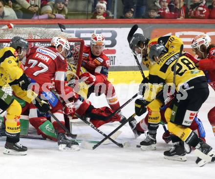 Eishockey ICE Bundesliga.  Winn2day ICE Hockey League. KAC gegen HC Falkenstein Pustertal.  Mathias From, Florian Vorauer, Thimo Nickl  (KAC),  Markus Lauridsen, Henry Bowlby  (Pustertal). Klagenfurt, am 5.1.2026
Foto: Kuess
www.qspictures.net
---
pressefotos, pressefotografie, kuess, qs, qspictures, sport, bild, bilder, bilddatenbank