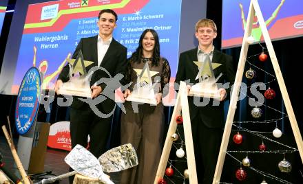 Nacht des Sports 2025 Ehrungen des Kaerntner Sportjahres 2025.  Sportlergala.   Jakob Pokorny, Carmen Spielberger, Johannes Moser. Velden, am 22.12.2025. 
Foto: Kuess
www.qspictures.net
---
pressefotos, pressefotografie, kuess, qs, qspictures, sport, bild, bilder, bilddatenbank