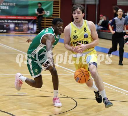 Basketball 2. Liga 2025/2026. Grunddurchgang 12. Runde.  Woerthersee Piraten gegen Basketball Klub Rapid Wien. Elias Podany  (Piraten), David Ilunga Zola  (Wien). Klagenfurt, am 6.1.2026
Foto: Kuess
---
pressefotos, pressefotografie, kuess, qs, qspictures, sport, bild, bilder, bilddatenbank