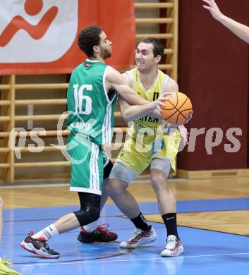 Basketball 2. Liga 2025/2026. Grunddurchgang 12. Runde.  Woerthersee Piraten gegen Basketball Klub Rapid Wien. Andreas Nuck  (Piraten),  Samuel Heinrich (Wien). Klagenfurt, am 6.1.2026
Foto: Kuess
---
pressefotos, pressefotografie, kuess, qs, qspictures, sport, bild, bilder, bilddatenbank