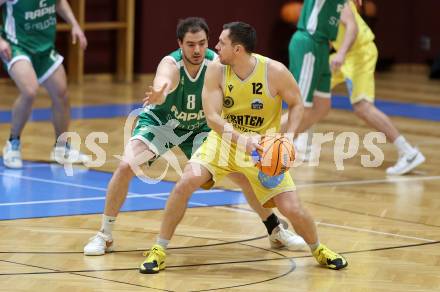 Basketball 2. Liga 2025/2026. Grunddurchgang 12. Runde.  Woerthersee Piraten gegen Basketball Klub Rapid Wien.  Jan-Arne Apschner (Piraten),  Radomir Djurdjevic  (Wien). Klagenfurt, am 6.1.2026
Foto: Kuess
---
pressefotos, pressefotografie, kuess, qs, qspictures, sport, bild, bilder, bilddatenbank