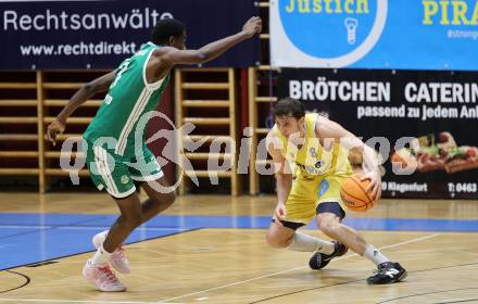 Basketball 2. Liga 2025/2026. Grunddurchgang 12. Runde.  Woerthersee Piraten gegen Basketball Klub Rapid Wien.  Elias Podany (Piraten), David Ilunga Zola  (Wien). Klagenfurt, am 6.1.2026
Foto: Kuess
---
pressefotos, pressefotografie, kuess, qs, qspictures, sport, bild, bilder, bilddatenbank