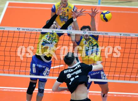 Volleyball CEV Cup.  SK Zadruga Aich/Dob gegen AKAA Volley (FIN).  Jiri Srb, Sebastian Sablatnig (Aich/Dob). Bleiburg, am 7.1.2026.
Foto: Kuess
www.qspictures.net
---
pressefotos, pressefotografie, kuess, qs, qspictures, sport, bild, bilder, bilddatenbank