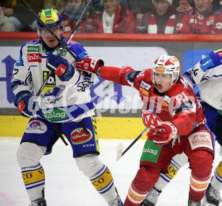 Eishockey ICE Bundesliga.  Winn2day ICE Hockey League. KAC gegen VSV. Finn Van Ee   (KAC),  Arturs Kulda  (VSV). Klagenfurt, am 27.12.2025.
Foto: Kuess
www.qspictures.net
---
pressefotos, pressefotografie, kuess, qs, qspictures, sport, bild, bilder, bilddatenbank