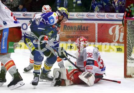 Eishockey ICE Bundesliga.  Winn2day ICE Hockey League. VSV gegen KAC.  Nick Hutchison (VSV),  Sebastian Dahm  (KAC). Villach, am 9.1.2026.
Foto: Kuess
www.qspictures.net
---
pressefotos, pressefotografie, kuess, qs, qspictures, sport, bild, bilder, bilddatenbank
